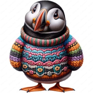 Puffin Knit Clipart | Pacote de clipart aconchegante Puffin Knit | 10 designs de alta qualidade | Arte de pássaros | Imprimíveis | Uso comercial