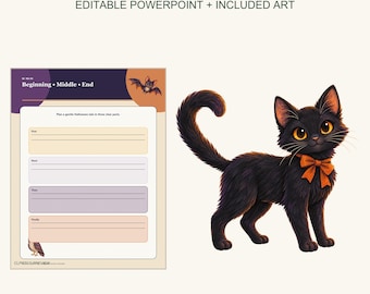 Gentle Halloween Classroom Story Kit, Editable PowerPoint, Writing Prompts, Transparent PNG Clipart, Teacher Printable