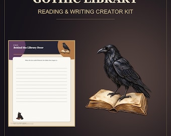 Gothic Library Creator Kit, Editable PowerPoint, Reading and Writing Templates, Dark Academia PNG Clipart