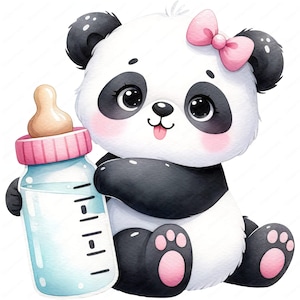 Baby Panda con biberon Clipart / 10 design di alta qualità / Decorazioni per la cameretta dei bambini / Baby Shower / Stampe digitali / Uso commerciale