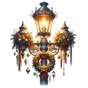 Clipart kerststraatlantaarn | Feestelijke kerststraatlantaarn clipartbundel | 10 hoogwaardige ontwerpen | Kerstkunst | Afdrukbare items | Commercieel gebruik