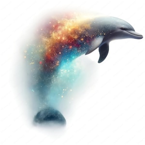 Clipart dauphin rêveur | Lot de cliparts dauphins éthérés | 10 modèles de haute qualité | Art de dauphin | Imprimables | Utilisation commerciale