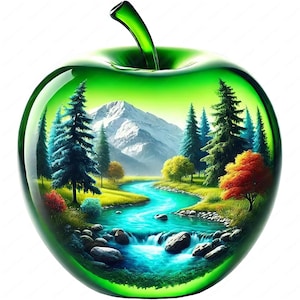 Clipart pomme inspiré de la nature | Lot pittoresque de cliparts pomme | 10 modèles de haute qualité | Art paysage forestier | Imprimables | Utilisation commerciale