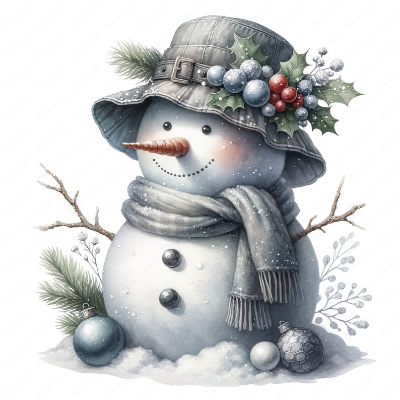 Clipart de muñeco de nieve navideño / Paquete de clipart de muñeco de nieve navideño festivo / 10 diseños de alta calidad / Arte de invierno / Imprimibles / Uso comercial imagen 6