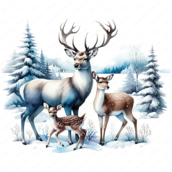 Deer Family Clipart | 10 High Quality JPG | Woodland Animals | Nature Art | Digital Prints | Commercial Use