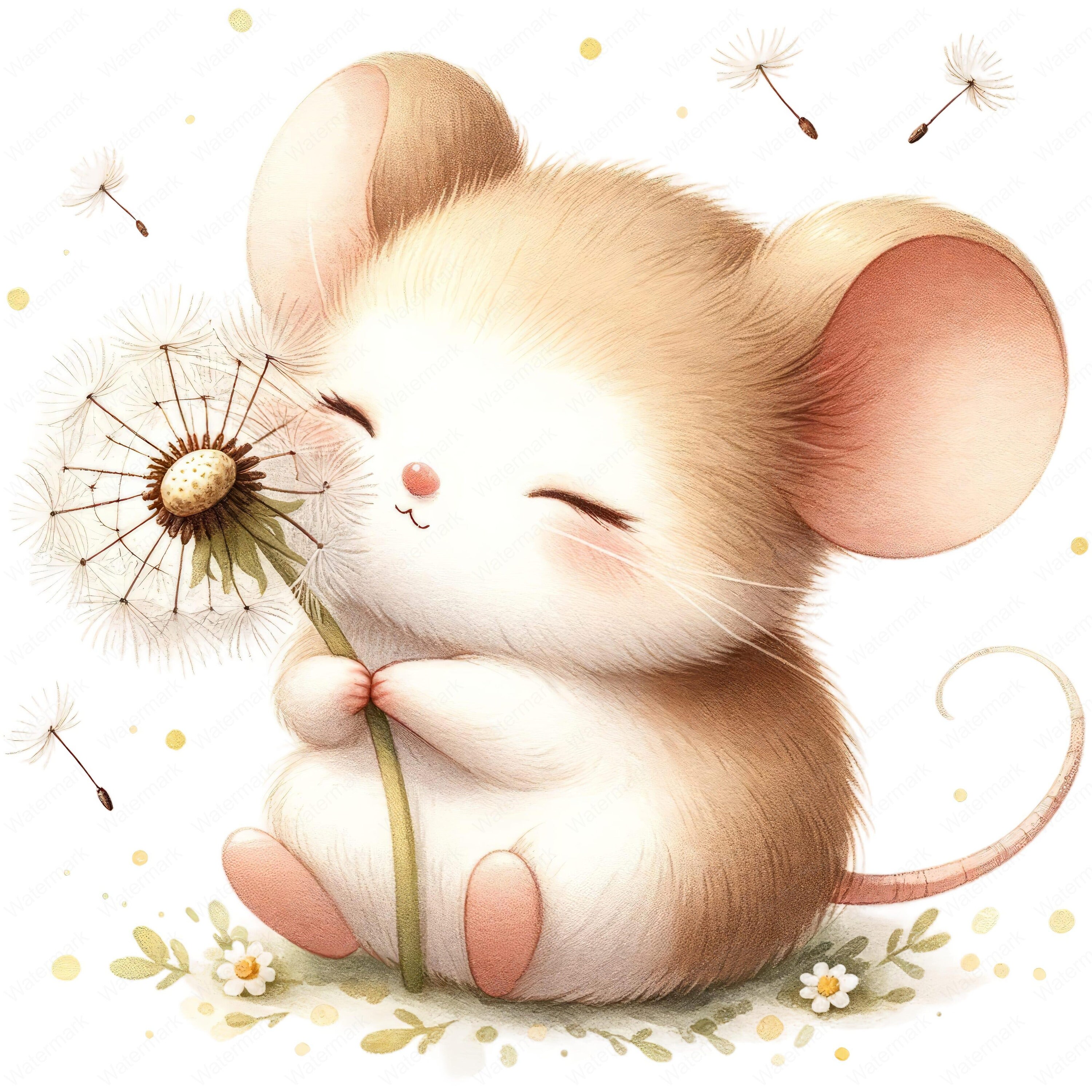 Mouse Clipart | Whimsical Dandelion Designs (digital Prints) - Etsy