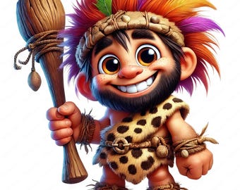Paquete de imágenes prediseñadas de cavernícolas divertidos / Arte de personajes adorables (descarga digital)