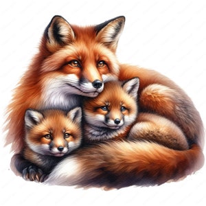 Clipart della famiglia Fox / Clipart Bundle / 10 disegni commoventi / Arte murale / Artigianato di carta / Abbigliamento / Stampe digitali / Uso commerciale