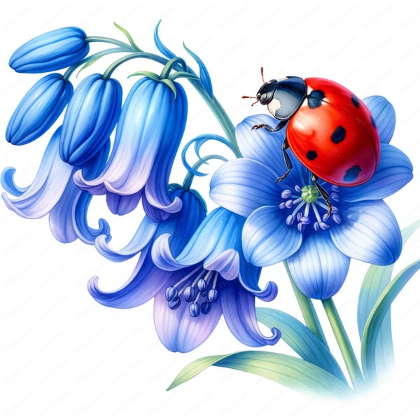 Ladybug Clipart | Charming Ladybug and Flower Clipart Bundle | 10 High-Quality Designs | Garden Art | Printables | Commercial Use