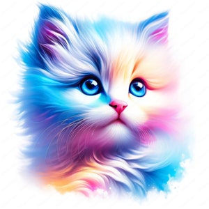 Clipart bébé chat vif | Lot de cliparts chatons colorés | 10 modèles de haute qualité | Art animalier lumineux | Imprimables | Utilisation commerciale
