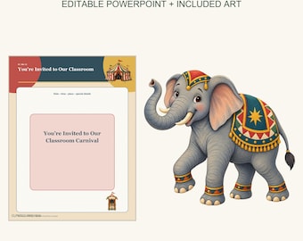 Vintage Circus Classroom Carnival Kit, Editable PowerPoint, Writing Prompts, Party Printables, Transparent PNG Clipart