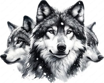 Wolf Pack Clipart: Dynamic Canine Art, Commercial Use (Digital Download)