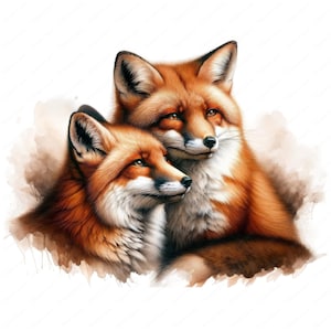 Clipart couple renard | Ensemble de cliparts enchanteur de couple de renard | 10 modèles de haute qualité | Art romantique de la forêt | Imprimables | Utilisation commerciale