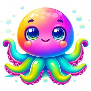 Lindo pulpo clipart / Paquete de vívidos pulpos clipart / 10 diseños de alta calidad / Arte submarino / Imprimibles / Uso comercial