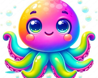 Cute Octopus Clipart Bundle | Vivid Underwater Art (Digital Download)