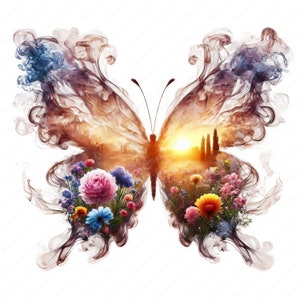 Schmetterling Blumen Clipart | Verträumter Schmetterling Clipart-Bundle | 10 hochwertige Designs | Natur Kunst | Drucksachen | Kommerzielle Nutzung
