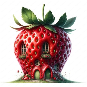 Aardbeienhuis Clipart | Charmante Strawberry House-clipartbundel | 10 hoogwaardige ontwerpen | Fantasiekunst | Afdrukbare items | Commercieel gebruik