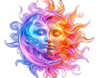 Rainbow Celestial Clipart Bundle, Galaxy Moon Star PNG JPG (Digital Art)