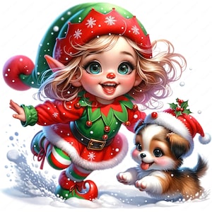Weihnachten Mädchen Elfe Clipart | Entzückende Weihnachtselfe, Clipart Bundle | 10 hochwertige Designs | Urlaub Elfen Kunst | Drucksachen | Kommerzielle Nutzung
