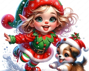 Clipart de Elfa Navideña: Paquete de Arte Navideño (Descarga Digital)