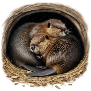 Cozy Beaver Family Clipart Bundle: Woodland Animal Art (Digital Download)