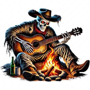 Cowboy squelette Clipart | Lot de cliparts cow-boy obsédant | 10 modèles de haute qualité | Art d'horreur occidental | Imprimables | Utilisation commerciale
