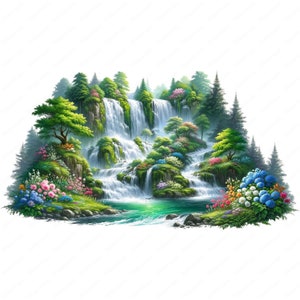 Spring Waterfall Clipart | Pacote de clipart de cachoeira de primavera serena | 10 designs de alta qualidade | Arte da natureza | Imprimíveis | Uso comercial