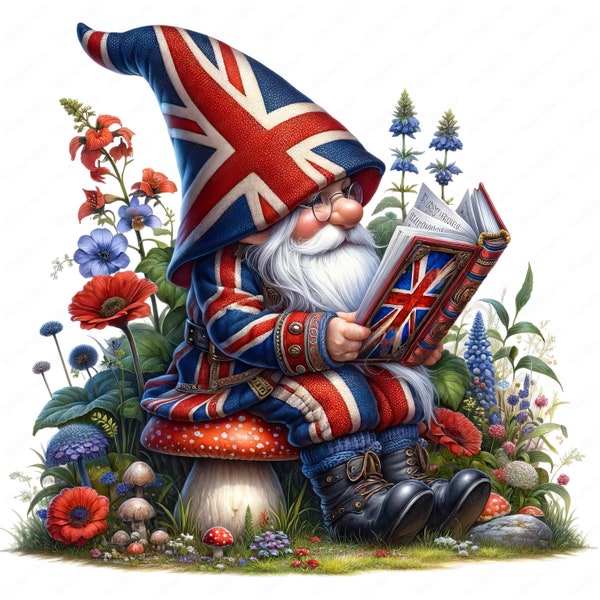 Union Jack Gnome Clipart | Patriotic Union Jack Gnome Clipart Bundle | 10 High-Quality Images | British Art | Printables | Commercial Use