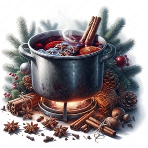 Glühwein-clipart | Kerst glühwein clipartbundel | 10 hoogwaardige ontwerpen | Vakantiekunst | Afdrukbare items | Commercieel gebruik