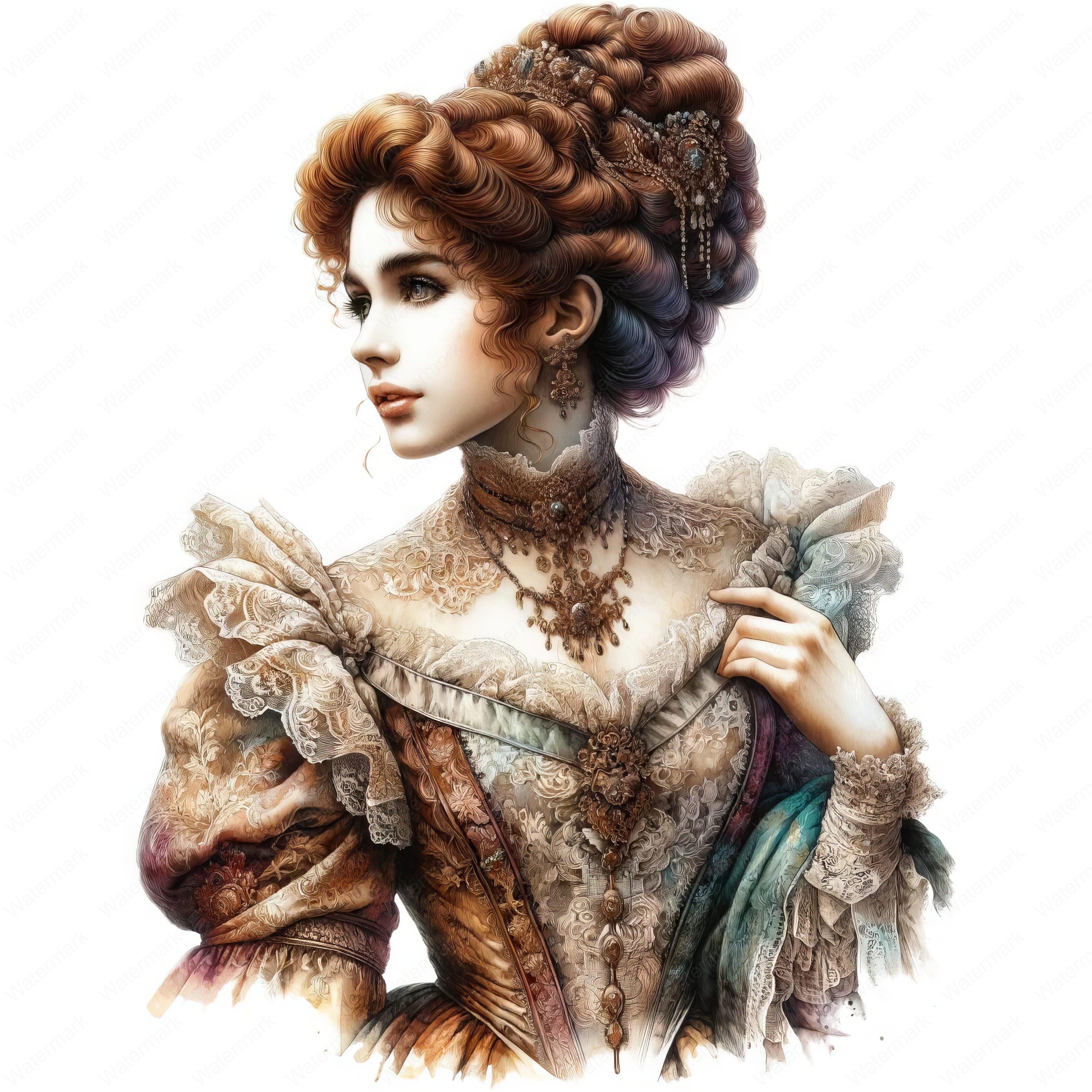 Victorian Lady Clipart: Vintage Fashion Art Prints (digital
