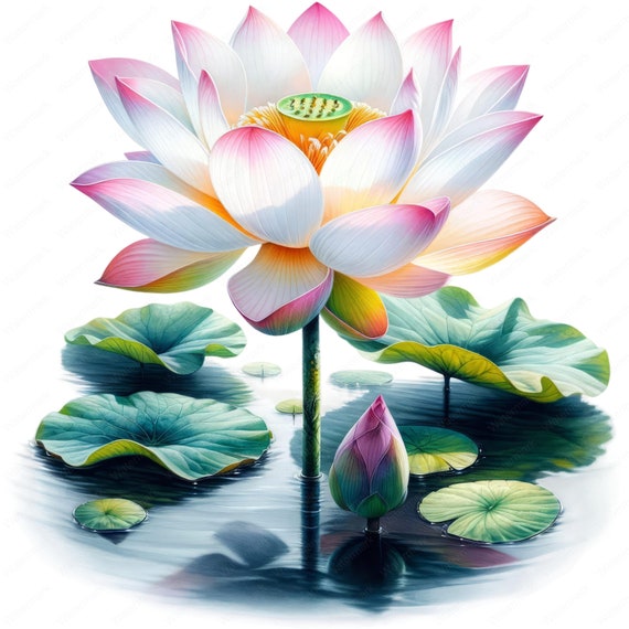 Serene Lotus Flower Clipart Bundle: Floral Art Printables (Digital Download)