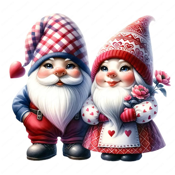 Valentine Gnome Couple Clipart | Lovely Gnome Couple Clipart Bundle | 10 High-Quality Images | Romantic Art | Printables | Commercial Use