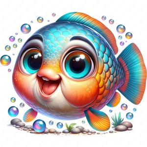 Cute Fish Clipart | Funny Cute Fish Clipart Bundle | 10 High-Quality Designs | Children's Book Art | Printables | Commercial Use