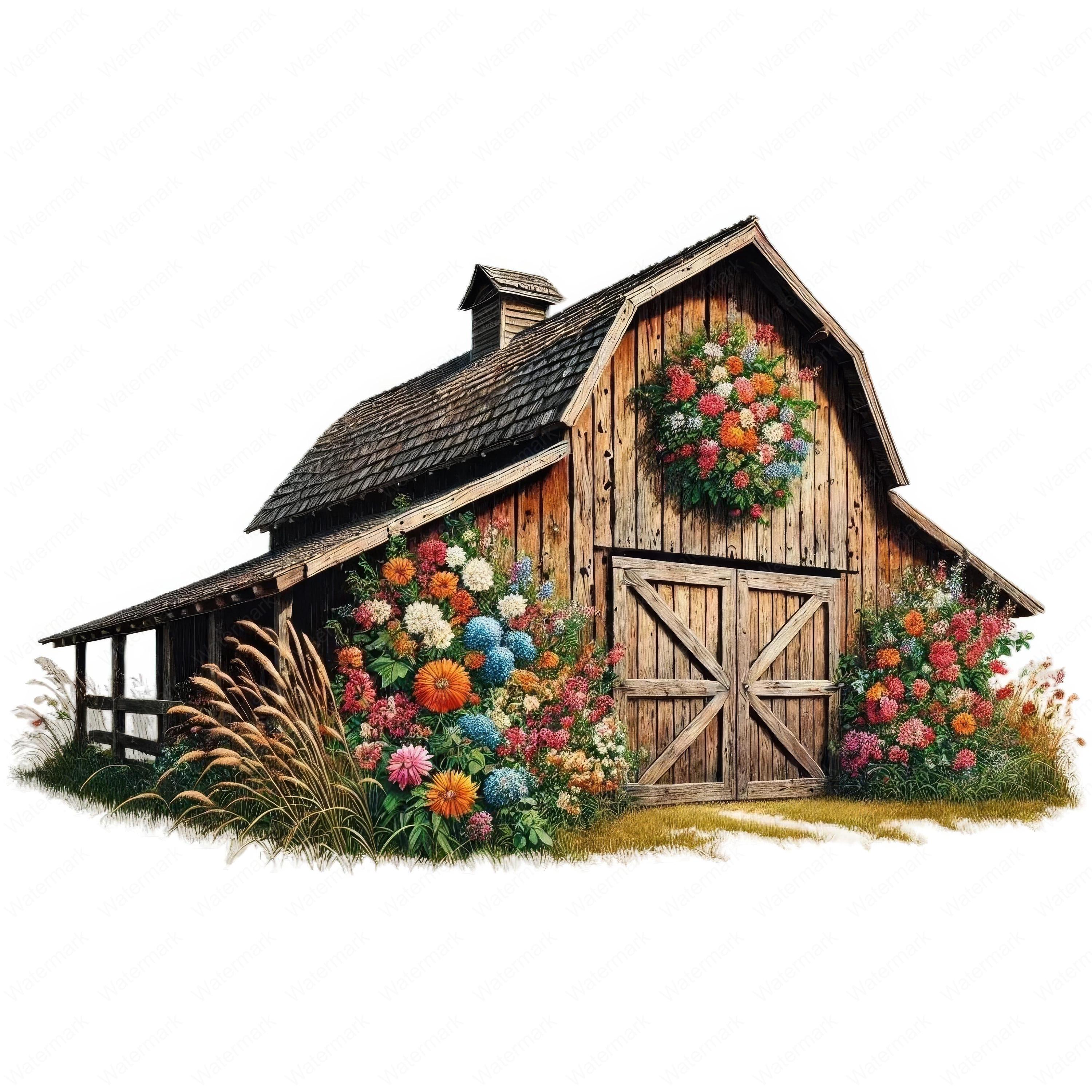 Rustic Barn Floral Clipart: Country Art Designs (digital Download) - Etsy