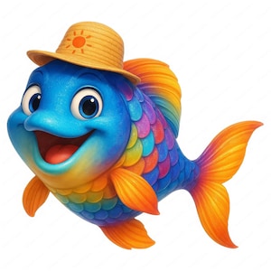 Funny Fish Clipart, 10 Cartoon Ocean PNG Designs, Summer Beach Bundle, Instant Download, Commercial Use