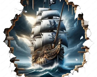 Paquete de imágenes prediseñadas de barco pirata 3D: diseños náuticos (descarga digital)