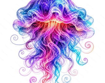 Neon Jellyfish Clipart, Rainbow Ocean PNG JPG (Digital Art), Commercial Use