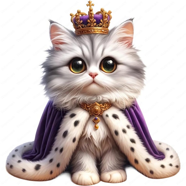 Cute Cat Queen Clipart | Funny Cat Queen Clipart Bundle | 10 High-Quality Images | Royalty Art | Printables | Commercial Use