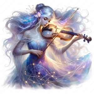 Violin Girl Clipart | Ethereal Celestial Girl Clipart Bundle | 10 ...