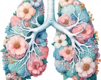 Floral Lung Clipart | Vibrant Floral Lung Clipart Bundle | 10 High-Quality Designs | Botanical Art | Printables | Commercial Use