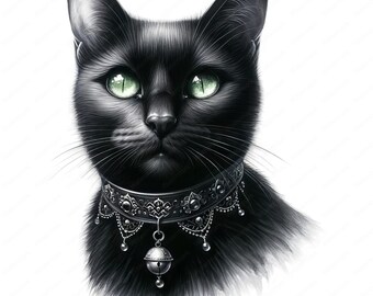 ゴシック猫のクリップアート：ダークファンタジーアートの印刷用素材