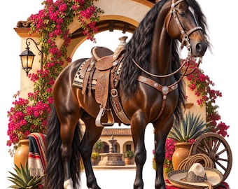 Mexican Ranch Clipart Bundle, 15 Horse and Hacienda PNG and JPG Designs