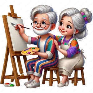 Clipart de pareja de ancianos / Paquete de clipart de pareja de ancianos adorables / 10 diseños de alta calidad / Arte adorable de abuelos / Imprimibles / Uso comercial