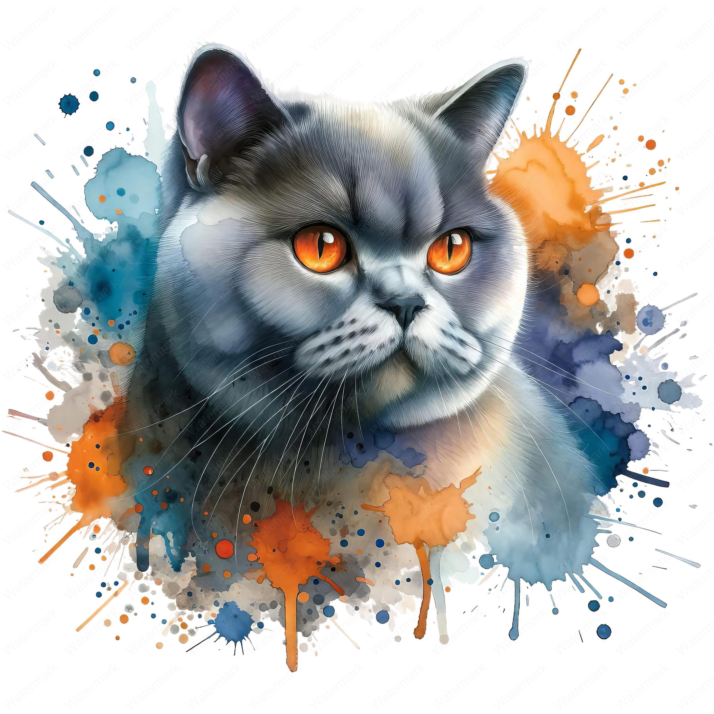 British Shorthair Cat Clipart | Watercolor Style, Commercial Use ...