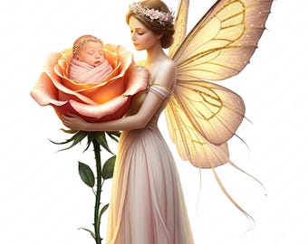 Whimsical Fairy Baby Clipart: Floral PNG Bundle (Digital Download)
