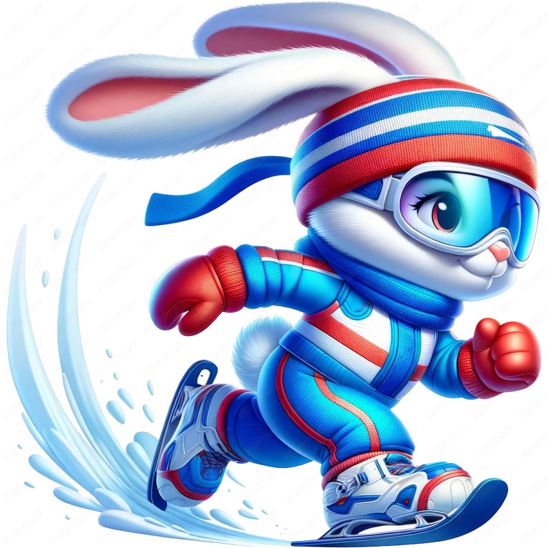 Winter Sports Rabbit Clipart Bundle: Snowy Wonderland Art (digital ...