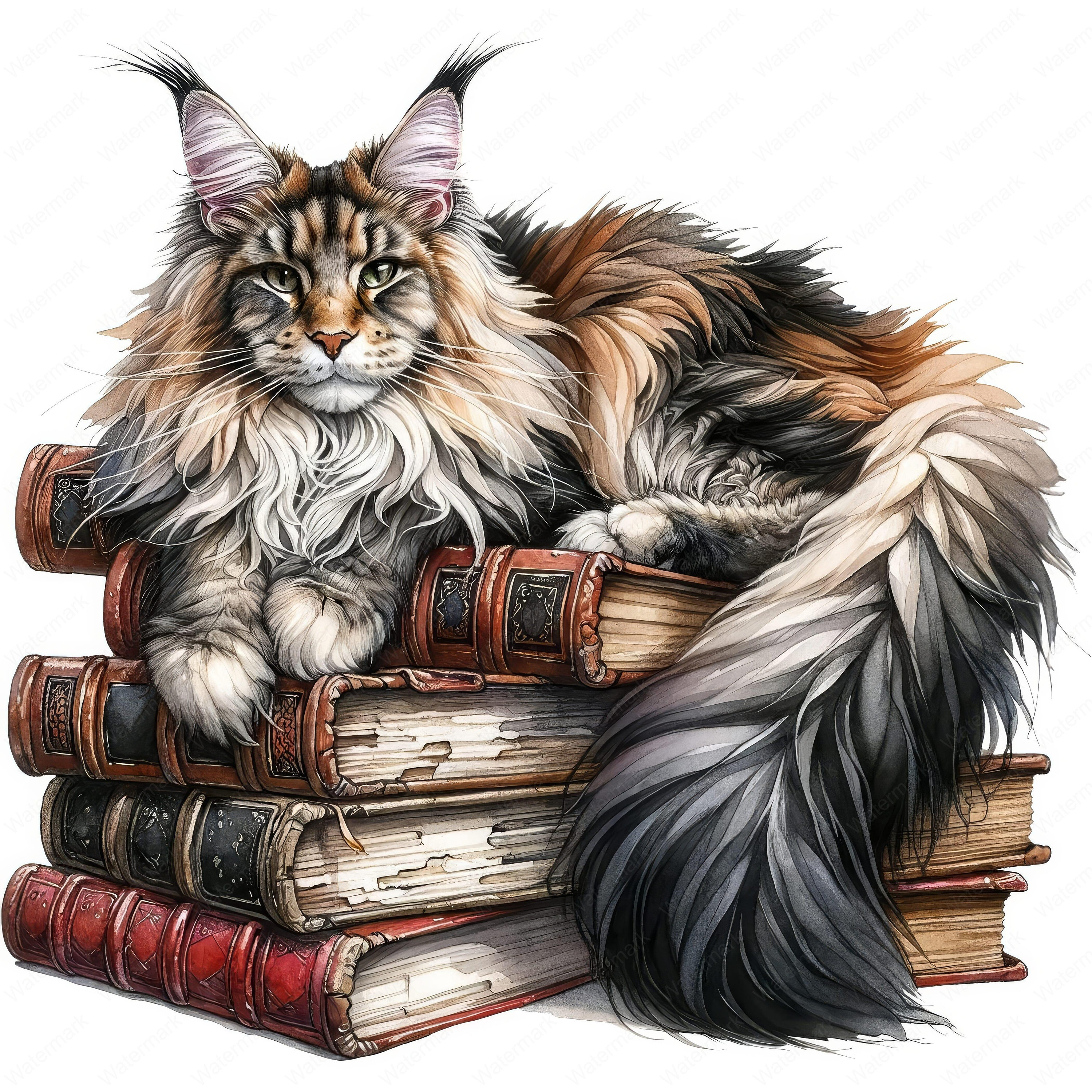 Library Cat Simple Library Cat Clipart | 10 High-quality Designs | Bookworm Cat ...
