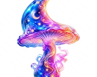 Rainbow Mushroom Clipart Bundle, Fantasy Fungi PNG JPG, Magical Mushroom Digital Art, Commercial Use
