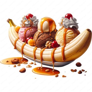 Clipart banane fendue | Lot de cliparts délicieuses bananes séparées | 10 modèles de haute qualité | Art du dessert | Imprimables | Utilisation commerciale