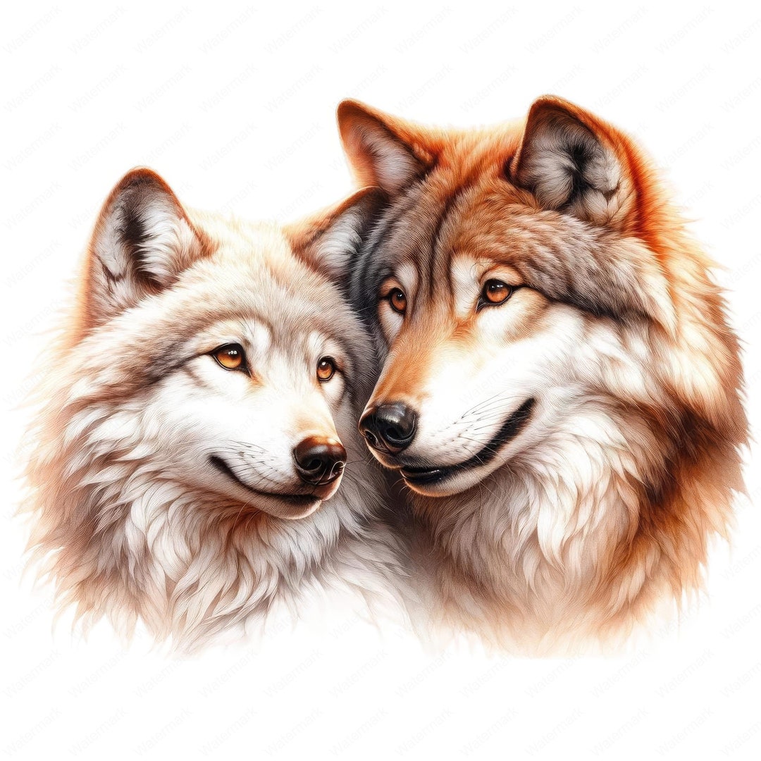 Majestic Wolf Couple Clipart: Wilderness Love Art (digital